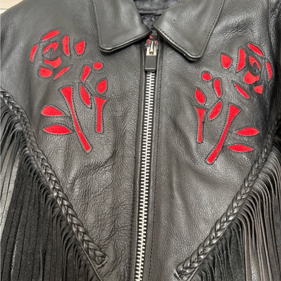 Interstate Leather Women’s Black Leather Jacket with Red Accents - Picture 2 of 10